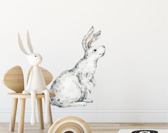 Whimsical White Rabbit Wall Decal Woodland Forest Animal Wildlife Removable Peel and Stick Fabric Wall Sticker Nursery Decor