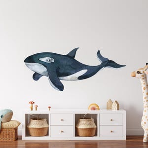 Whimsical Orca Killer Whale Wall Decal Sticker Removable | Whale Nursery Decor | Repositionable Fabric Decal | Peel and Stick