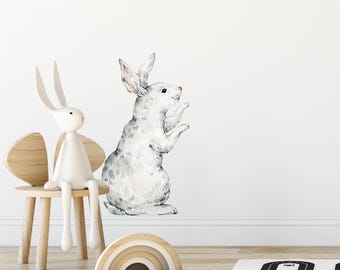 Whimsical White Rabbit Wall Decal Woodland Forest Animal Wildlife Removable Peel and Stick Fabric Wall Sticker Nursery Decor