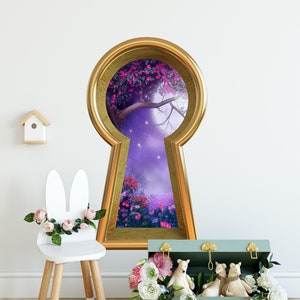 Enchanted Tree 3d Keyhole Fabric Wall Decal - Foggy Purple Moonlight - 3D Keyhole Wall Sticker - Wonderland Decal - Removable