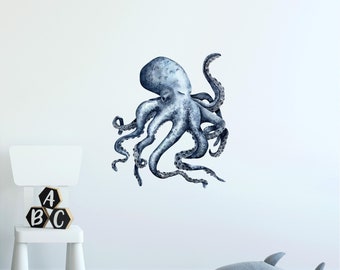 Sleepy Indigo Octopus Wall Decal Ocean Sea Life Removable Fabric Wall Sticker | DecalBaby