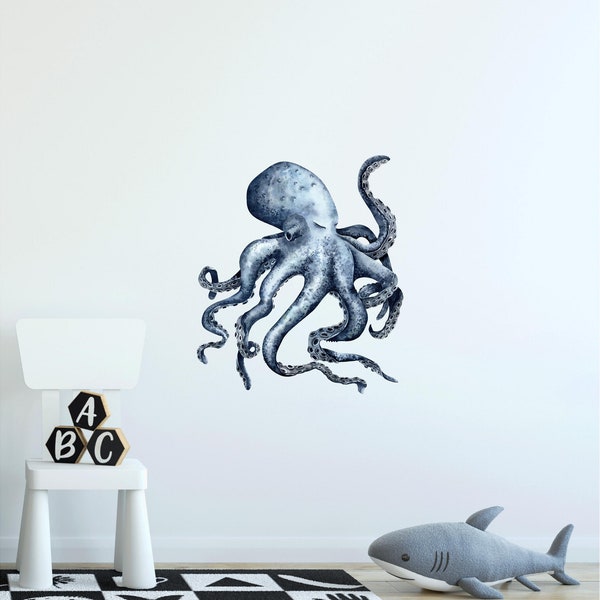 Sleepy Indigo Octopus Wall Decal Ocean Sea Life Removable Fabric Wall Sticker