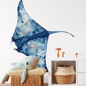 Manta Ray Wall Decal Ocean Wall Sticker, Removable Peel and Stick Fabric, Sealife Under The Sea Underwater Kids Marine Nursery Decor image 2