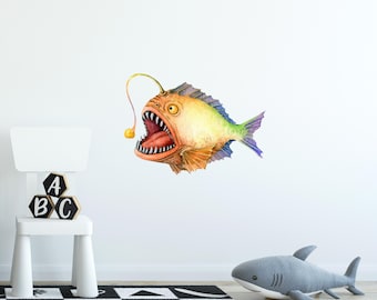Rainbow Anglerfish Wall Decal Tropical Fish Ocean Sea Life Removable Fabric Wall Sticker