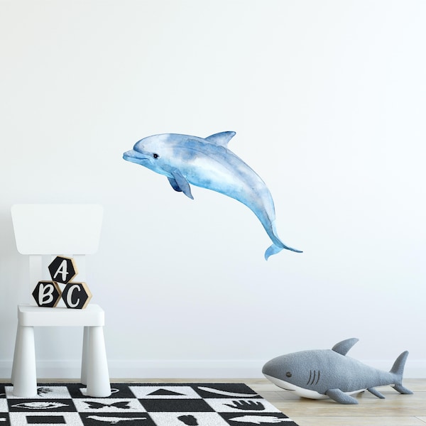 Blue Dolphin Wall Decal Ocean Sea Life Removable Fabric Wall Sticker | DecalBaby