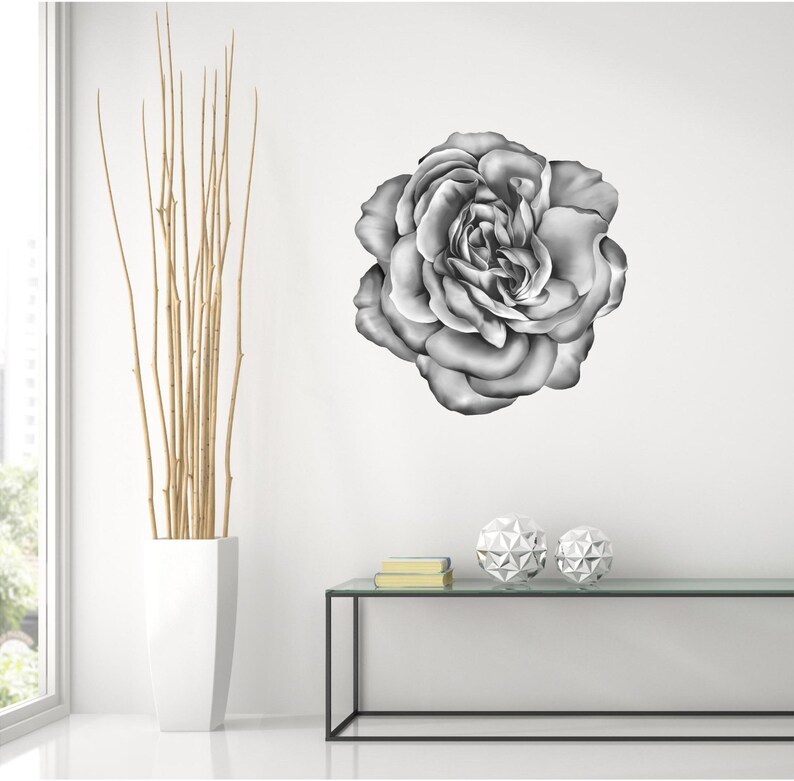Rose Wall Decal Black and White Flower Wall Art Wall Etsy