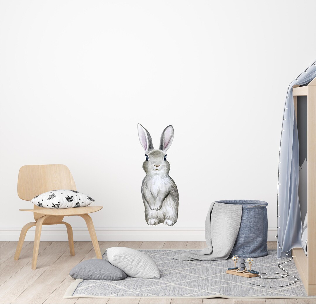 Rabbit Wall Decal Watercolor Bunny Removable Fabric Wall Sticker - Etsy