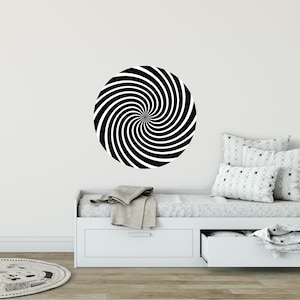 Hypnotic Spiral #3 Wall Decal Black & White Circular Optical Illusion Removable Fabric  Wall Sticker