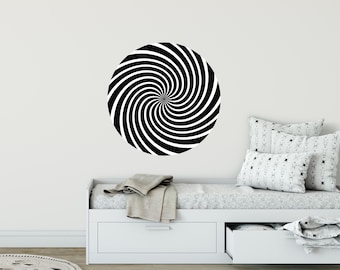 Hypnotic Spiral #3 Wall Decal Black & White Circular Optical Illusion Removable Fabric  Wall Sticker