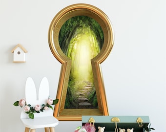 3d Keyhole Fabric Wall Decal - Path To Secret Garden - 3D Keyhole Wall Sticker - Wonderland Decal - Removable & Repositionable