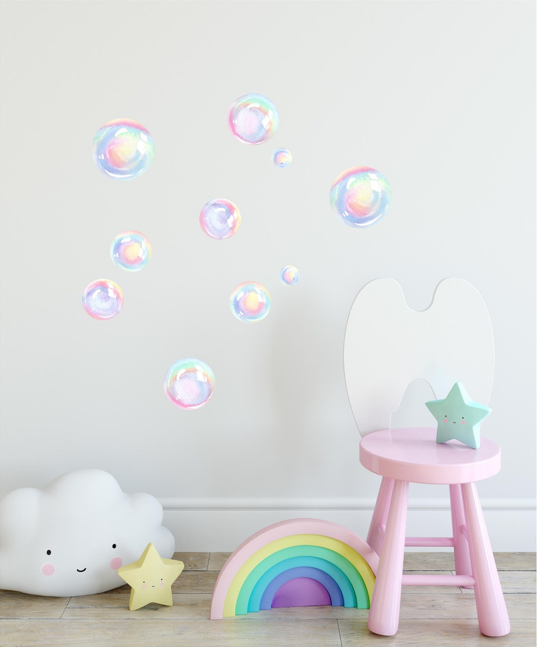Watercolor Rainbow Bubbles Wall Decal Set Bubbles Removable Fabric Wall ...