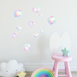 Watercolor Rainbow Bubbles Wall Decal Set Bubbles Removable Fabric Wall Stickers - Set Size Small
