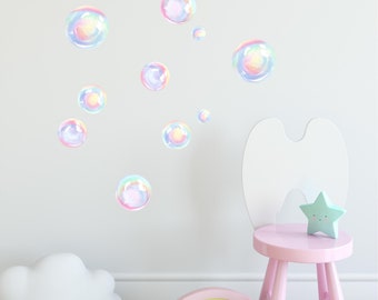 Watercolor Rainbow Bubbles Wall Decal Set Bubbles Removable Fabric Wall Stickers - Set Size Small