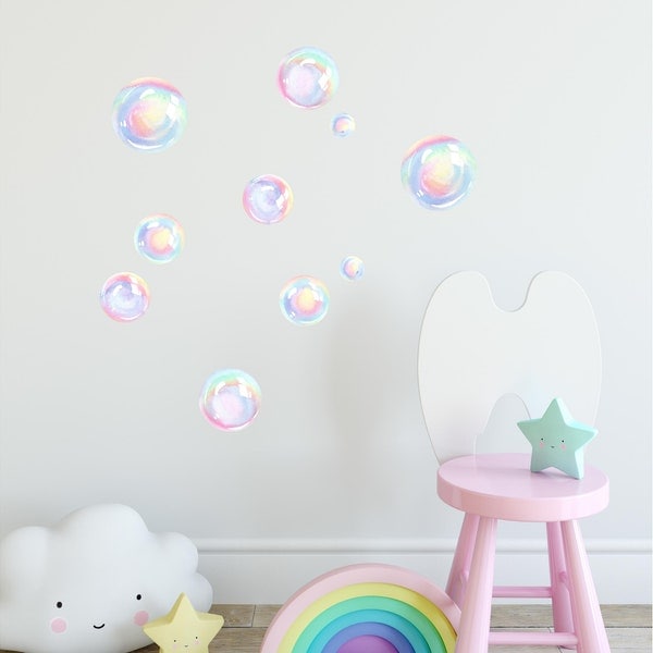 Watercolor Rainbow Bubbles Wall Decal Set Bubbles Removable Fabric Wall Stickers - Set Size Small