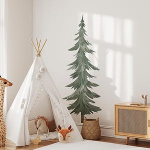 Pine Tree Wall Decal Removable Watercolor Forest Pine Tree Removable Peel and Stick Wall Sticker