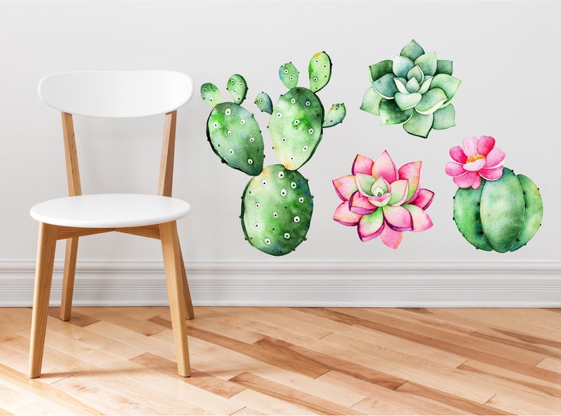 Cactus & Succulent Wall Decal Set Sticker Print Watercolor Etsy