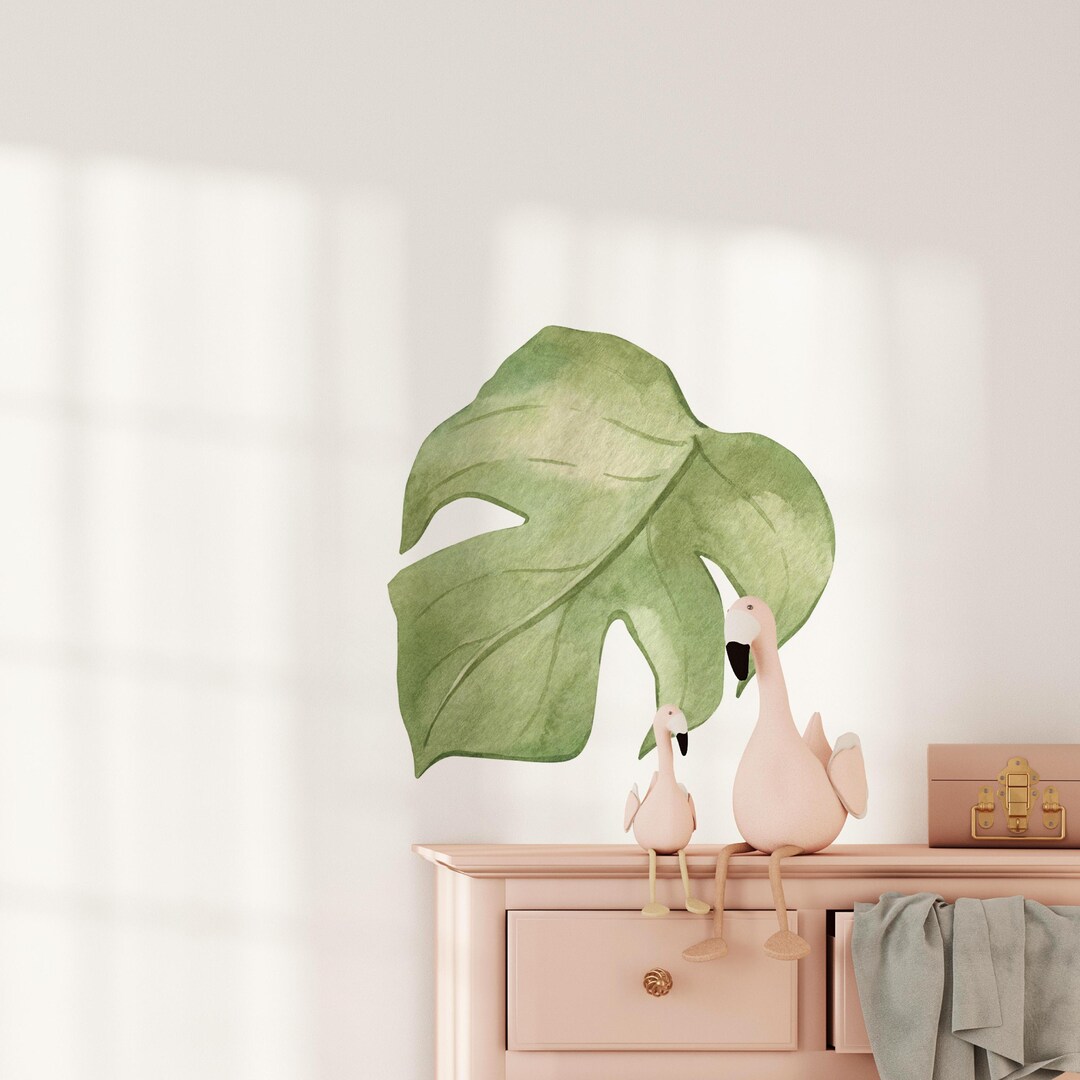Tropical Monstera Leaf Watercolor Wall Sticker, Safari Jungle Nursery ...