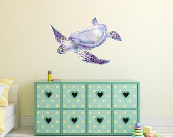 Purple Sea Turtle Wall Decal Ocean Sea Life Removable Fabric Wall Sticker