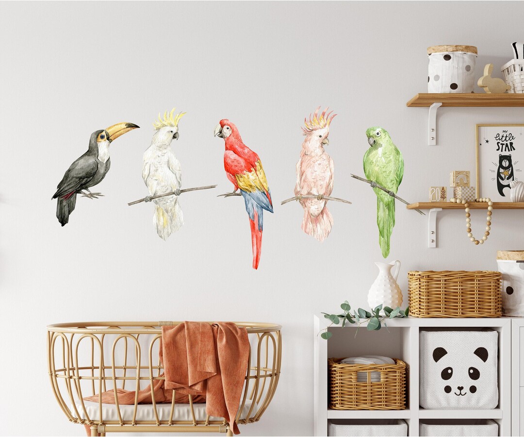 Tropical Birds Wall Decal Set | Removable Peel and Stick Fabric Decals ...