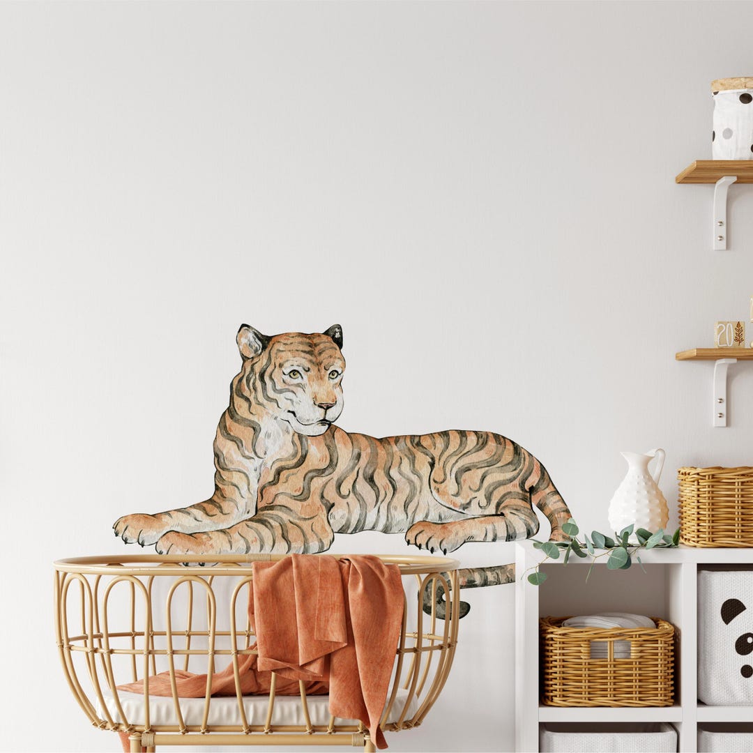 Chinoiserie Watercolor Tiger Wall Decal – Exotic Tiger Peel & Stick ...