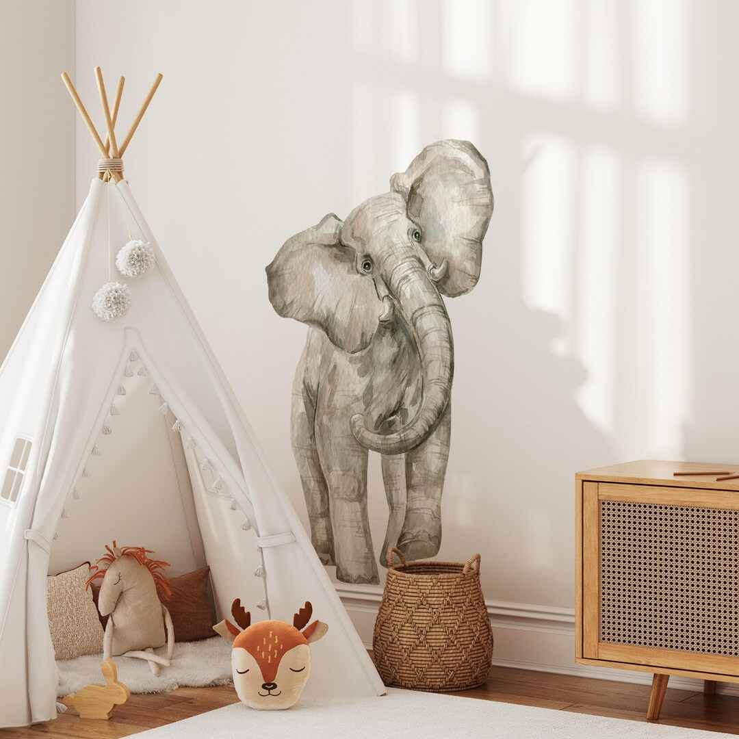 Watercolor Elephant Wall Decal Safari Animal Peel & Stick Fabric Wall ...