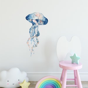 Navy Blue & Orange Jellyfish Wall Decal Ocean Sea Life Removable Fabric Wall Sticker | DecalBaby