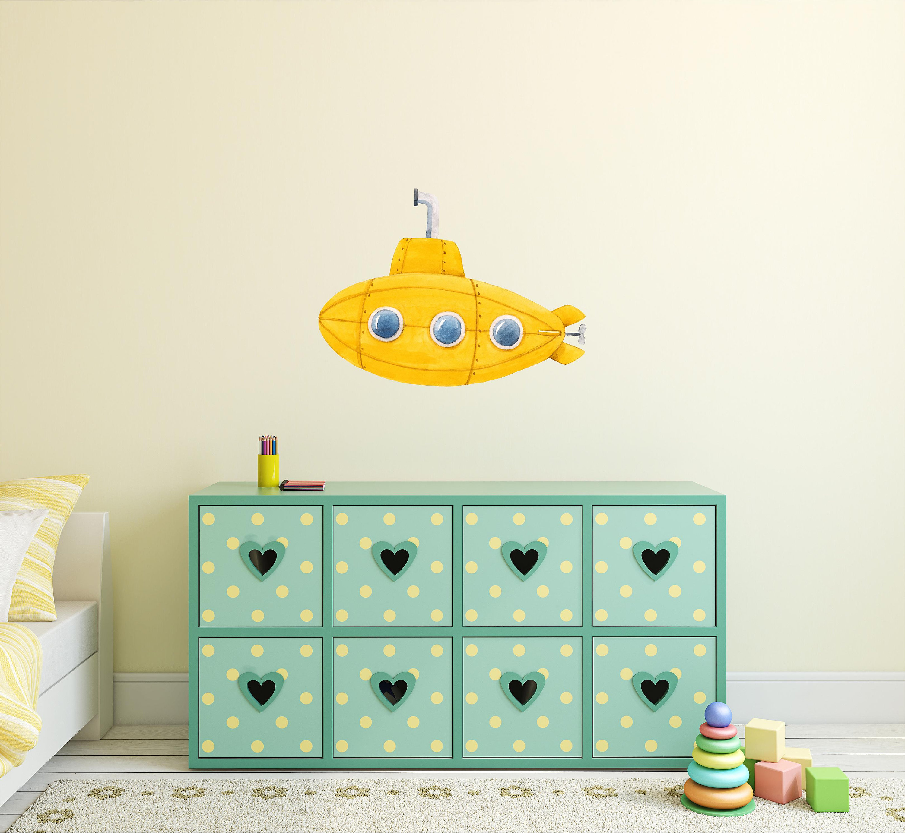 Yellow Submarine Wall Decal Watercolor Underwater Ship Deep Etsy