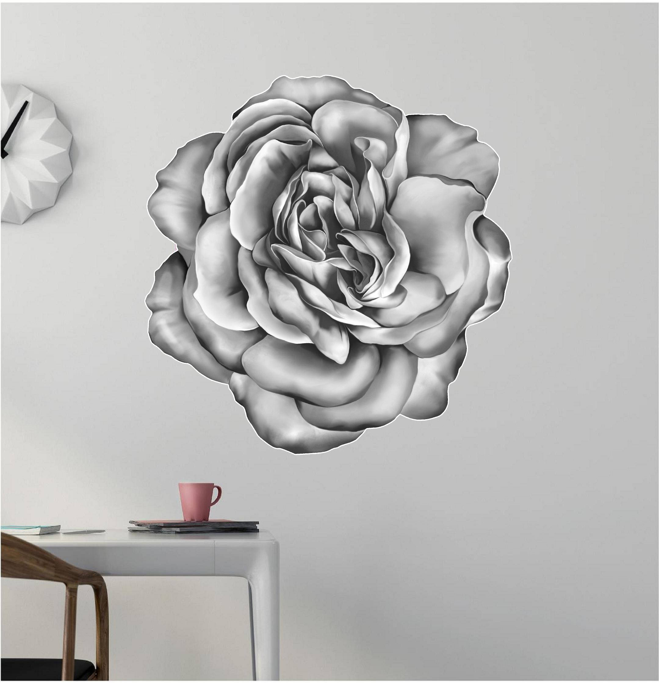 Rose Wall Decal Black and White Flower Wall Art Wall Etsy