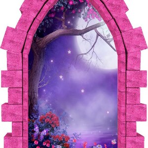 Foggy Purple Moonlight Castle Window 3D Wall Sticker Night Sky Moon Medieval Portal Girl Playroom Kids Bedroom Decor immagine 4