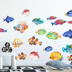 Tropical Fish Wall Decal Set • Colorful Fishes • Ocean Fish Wall Sticker • Underwater Sea Life • Under The Sea • Peel & Stick Fabric