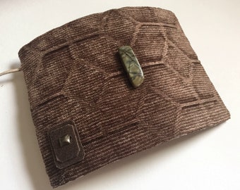 handgemaakte scroll journal Earthstone Jasper collectie designer stof, lederen sluiting, verouderd perkament, jaspis steen