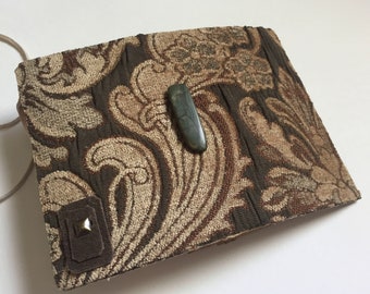 handgemaakte scroll journal Earthstone Jasper collectie designer stof, lederen sluiting, verouderd perkament, jaspis steen