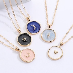 Cute Moon Necklace, Heart Necklace, Star Necklace, Tiny Moon Gold Necklace, Half Moon Gold Necklace