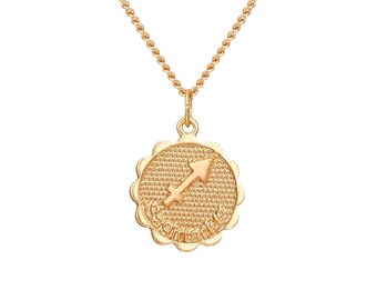 Sagittarius Zodiac Coin Necklace, Horoscope Women Necklace, Zodiac Sign Jewelry, 12 Constellation Gold Coin Pendants, Birthday Gift for Her