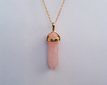 boho necklace rose gold necklace Handmade Rose Gold and Rose Quartz Pendant stone pendant gemstone necklace healing stone