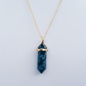 Snowflake Black Obsidian Gold Healing Stone Crystal Necklace
