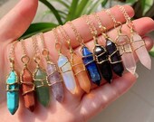 Crystal Wire Wrapped Necklaces, Rose Quartz, Amethyst, Opal, Aventurine, Gold Healing Stone Chakra Point Birthstone Gemstone Necklaces