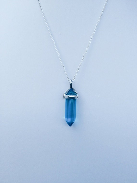 Collar cristal de piedra curativa de plata de cuarzo azul - Etsy España
