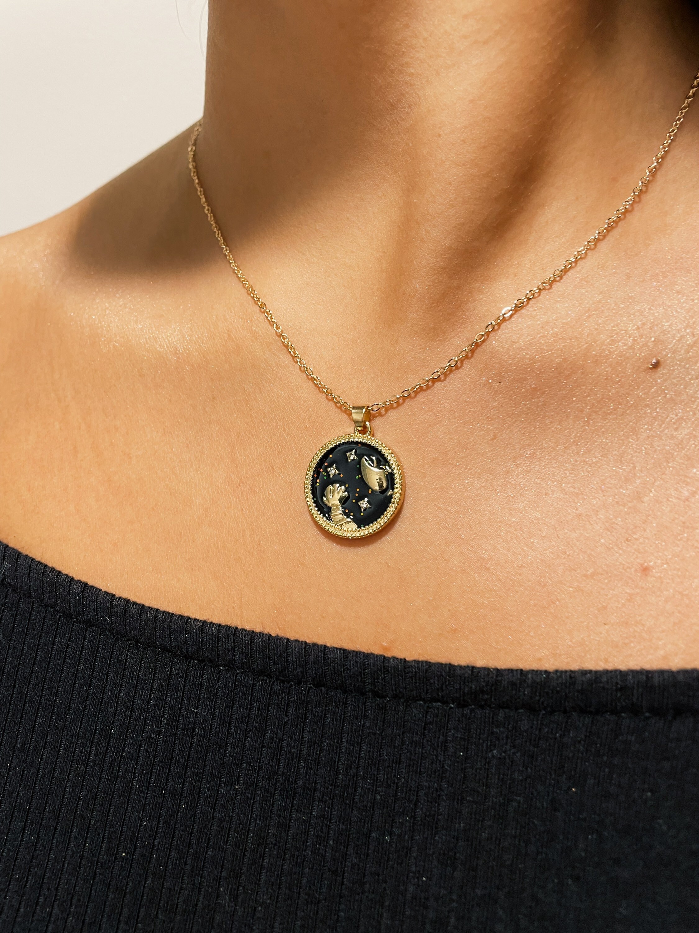 Cancer Zodiac Sign Necklace Black & Gold Horoscope | Etsy