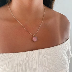 Healing Crystal Necklace, Rose Quartz Gold Pink Necklace for Women, Opal & Black Obsidian Stone, Gift for Her Rose quartz