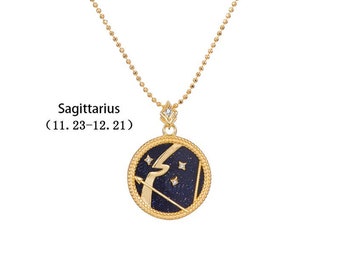 Sagittarius  Zodiac Sign Necklace, Black & Gold Horoscope Women's Jewelry, 12 Constellation Necklace Pendants, Zodiac Coin Necklace