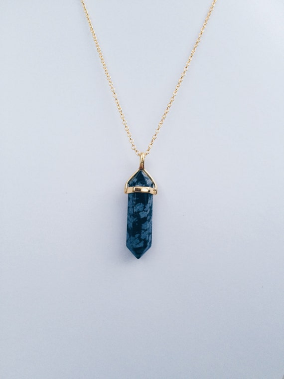 Snowflake Black Obsidian Gold Healing Stone Crystal Necklace - Etsy