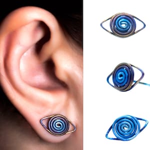 Titanium Evil eye earrings, Evil eye stud earrings, Eye stud earrings, Spiral earrings 1 pair