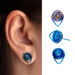 Herren Spirale Titan Ohrstecker, Unisex Ohrstecker, Blaue Ohrringe, Spirale Titan Ohrstecker 1 Paar