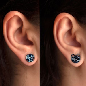 Titan Mismatched Ohrstecker - Katze Titan Ohrstecker + Spiral Titan Ohrstecker. Ohrstecker Katze & Spirale 1 Paar