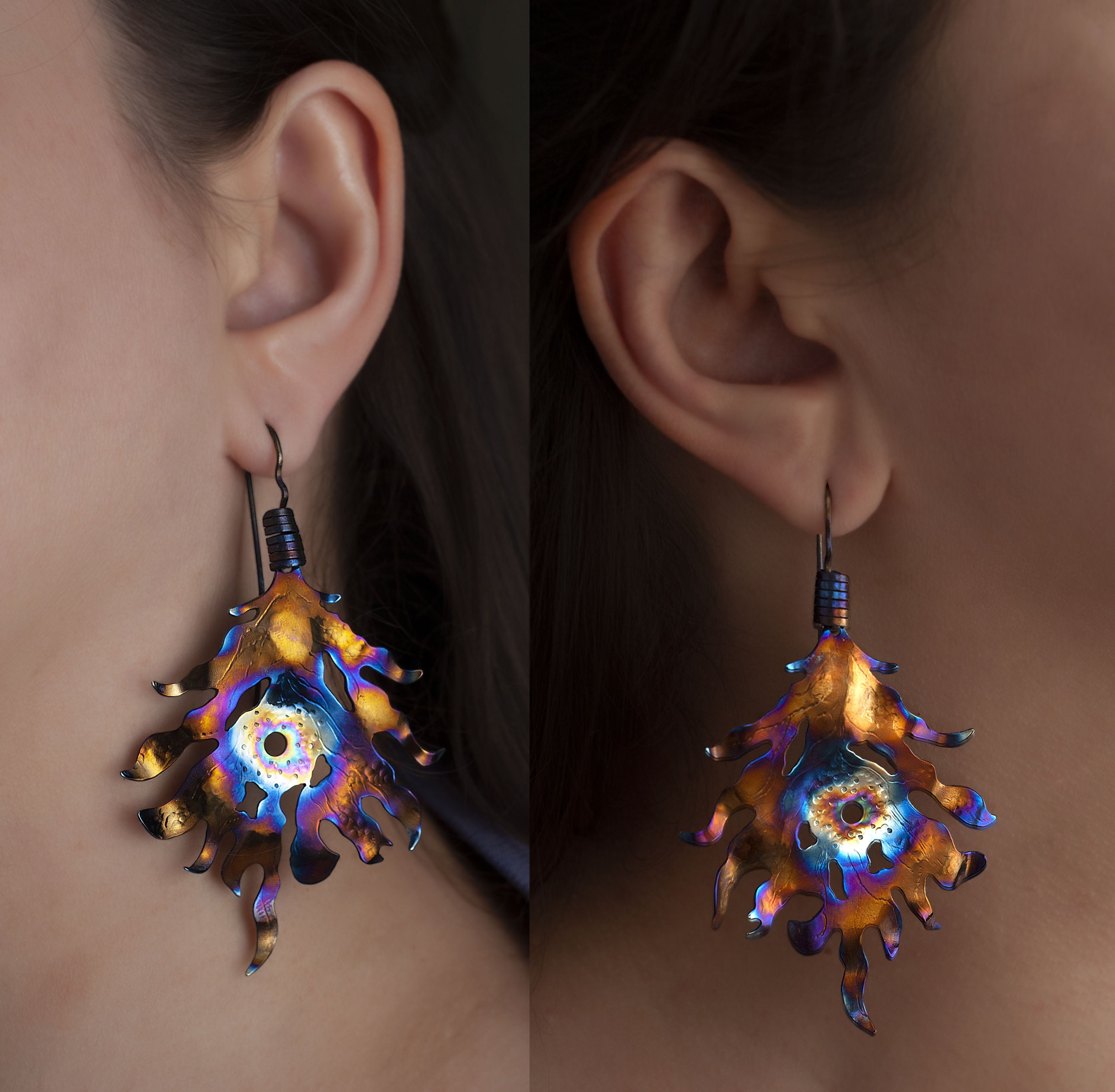 Phoenix feather earrings Statement titanium earrings Feather | Etsy
