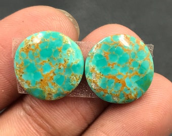 Mohave Turquoise Pair Cabochon...Round Cabochon...14x3 mm...7 Cts...A#M5053