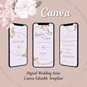 Wedding Invitation Template Bundle Canva – Digital RSVP + Save the Date – Editable Minimalist Modern Invite Set for Couples