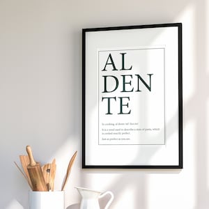 DIGITAL DOWNLOAD Definition Text Poster Print Wall Art Minimal Food Decor Kitchen Decor Al Dente Food Quote
