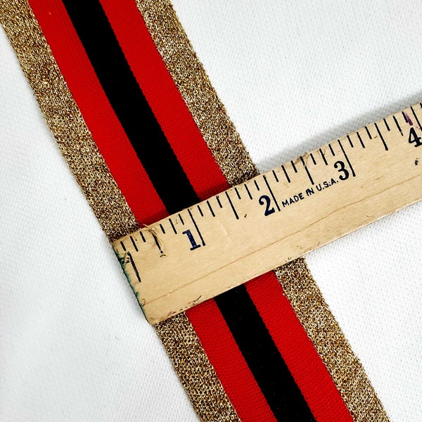 Trim sparkle Vegas gold, plain red, plain black  cheer leader athletic team uniform 2 inch wide 5  stripe per yard